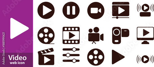 Video icon set. Cinema and movie symbol. Vector illustration.