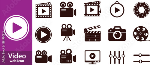 Video icon set. Cinema and movie symbol. Vector illustration.