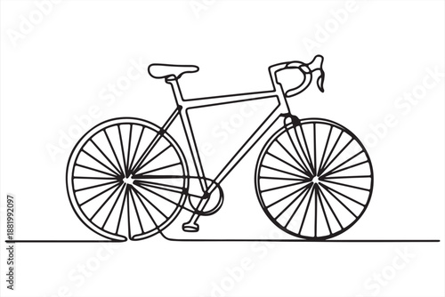 Continuous line art cyclist on road bike, Minimalist single line drawing of a racing bicycle illustrating movement and speed vector illustration