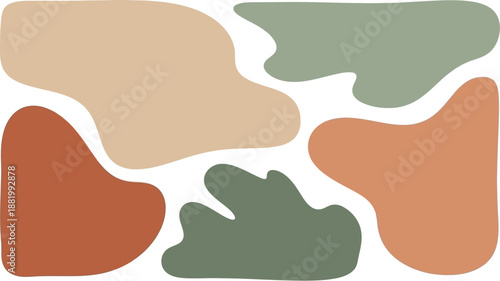 Harmonious arrangement of soft, flowing abstract shapes in a muted palette of natural colors, providing a stylish and organic background for creative digital and print projects