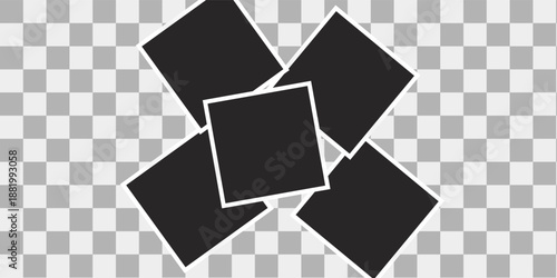 set of empty photo frame with white border and black rectangle element on transparent background. instant photo frame card mockup template decoration for design