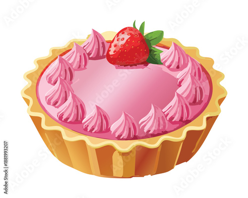 Elegant strawberry cream tart for sweet dessert and bakery shop display menu design element - Vector Illustration