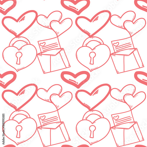 handdrawn heart and love pattern