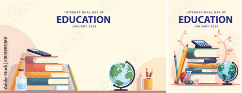 Flat background education day, internasional day of education background for social media template design