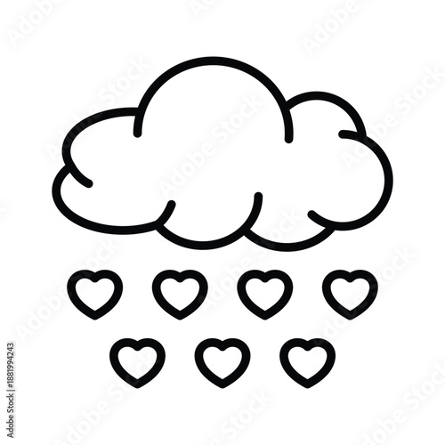 Icon of love rain with falling valentines hearts in modern line style