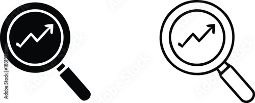 A graphic illustration of two magnifying glasses with graphs on a white background