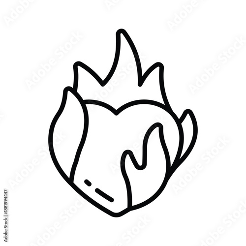 A visually appealing line icon of burning heart symbolizing intense romantic love