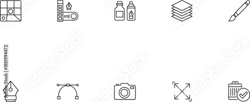 A collection of design and photography icons on a clean white background