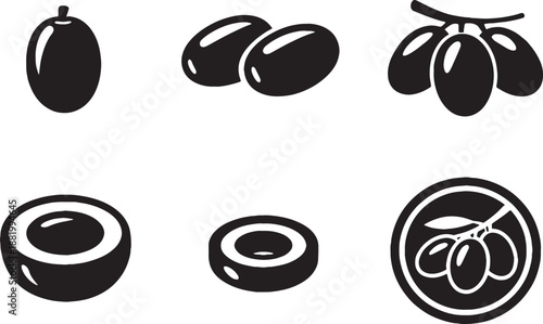 Tangerine Mandarin Fruit Icon Bundle Black and White EPS Safe