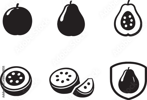 Guava fruit icon bundle silhouette set