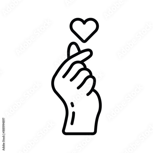 Trendy line icon of hand gesture showing romantic heart sign