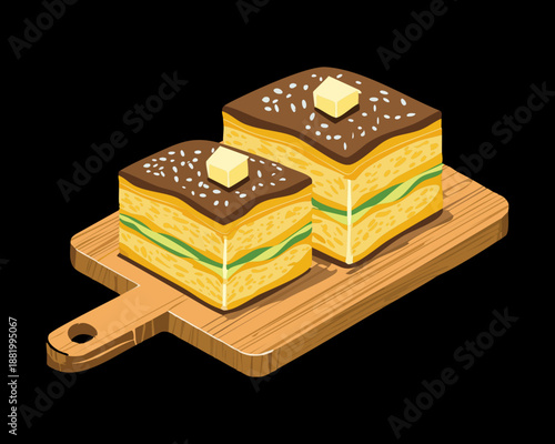 Sliced layered cake with butter for sweet bakery dessert and afternoon tea party food menu design element - Vector Illustration