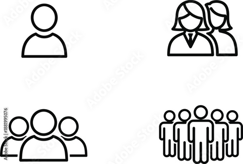 Set of diverse people icons representing groups and individuals
