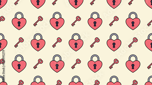 Pattern of red heart locks and keys Vector