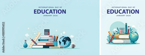 Flat background education day, internasional day of education background for social media template design