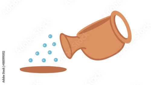 A silhouette of a traditional clay water jug (ebriq) tilted, with water droplets falling into a bowl.