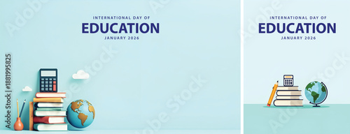 Flat background education day, internasional day of education background for social media template design