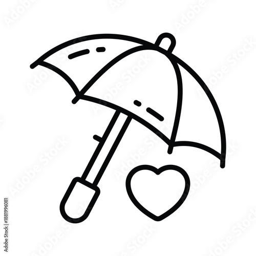 A trendy line icon of love caring with heart under umbrella