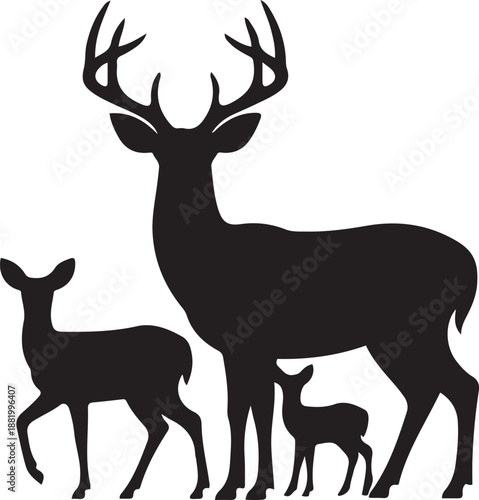 set of whitetail deer. silhouette vector illustration with white background.