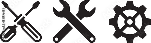 Tools and Service icons set. Wrench, screwdriver and gear icon. Screwdriver and wrench glyph icon. Settings and repair, service . silhouette vector illustration with white background.