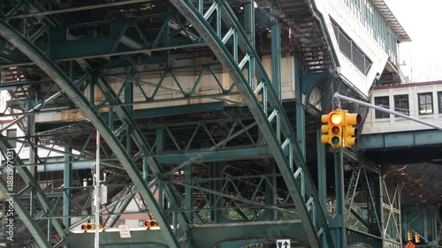 Wallpaper Mural New York City 125 street elevated subway metro metallic bridge in Harlem, United States. American transport, Manhattan. Old outdoor metropolitan station, NYC USA. Historic architecture, traffic light. Torontodigital.ca