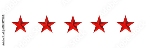 Red Five Stars, Five golden pointed stars, five star rating, vector, icon