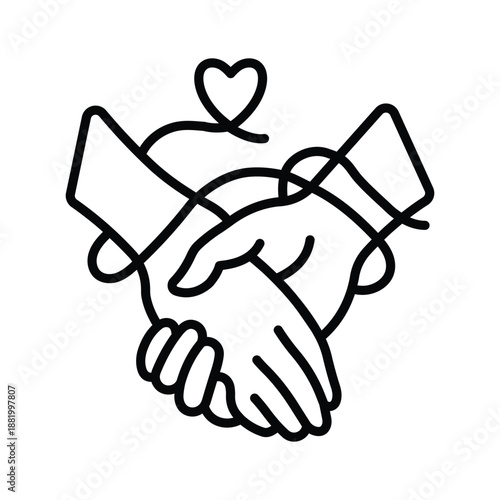 A heartfelt line icon of couple hands showing valentines romantic bond