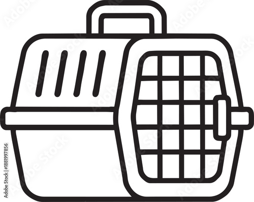 Pet travel carrier cage line icon for animal transport and safe moving concept