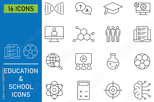 Set of education line icon. success, academic, college, teacher, sciences, home work, goal, learning, student, school, classroom and more. Education and knowledge symbol. Simple symbols for learning.