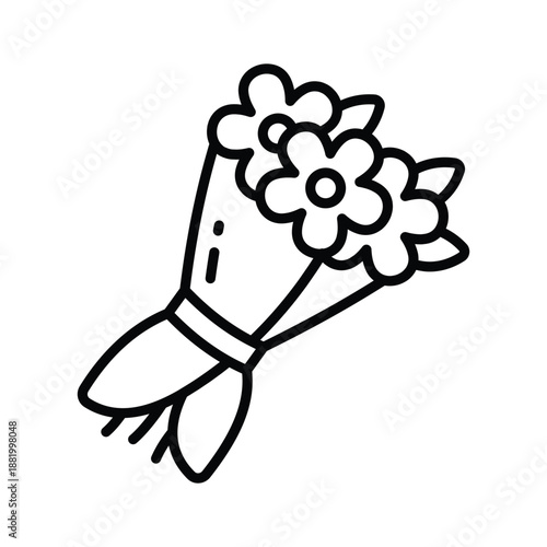 A colorful line icon of bouquet for valentines romantic flower gift