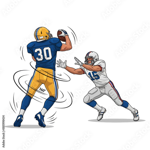 Dynamic football players in action on field with intense competition