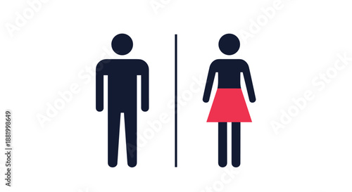 Standard public restroom signs for male and female featuring minimalist human silhouettes with a red skirt for the woman icon.