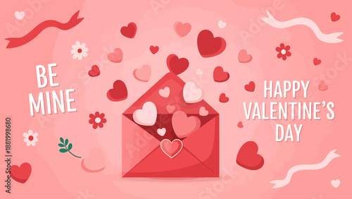 Valentine's Day card with hearts and flowers