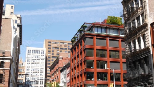 Wallpaper Mural New York City urban buildings architecture, Manhattan Broadway street United States of America. Red brick classic house, USA. Typical old historic real estate property in NYC. Torontodigital.ca