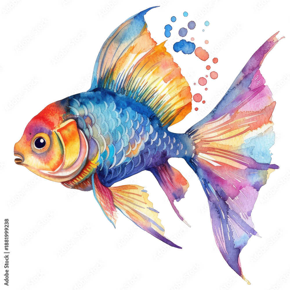 Fototapeta premium Colorful goldfish swimming gracefully in vibrant hues with a transparent background, showcasing unique aquatic beauty