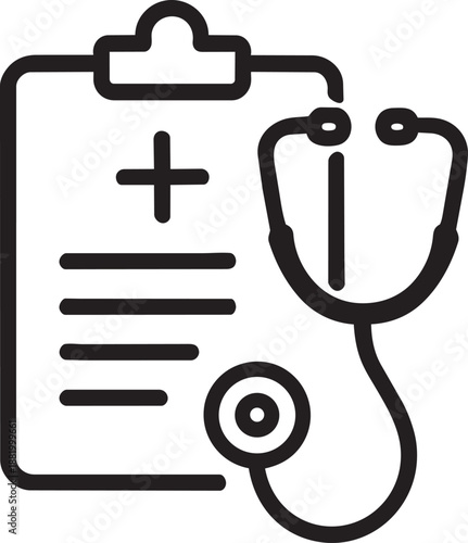 Veterinary medical chart and stethoscope line icon for doctor diagnosis health exam