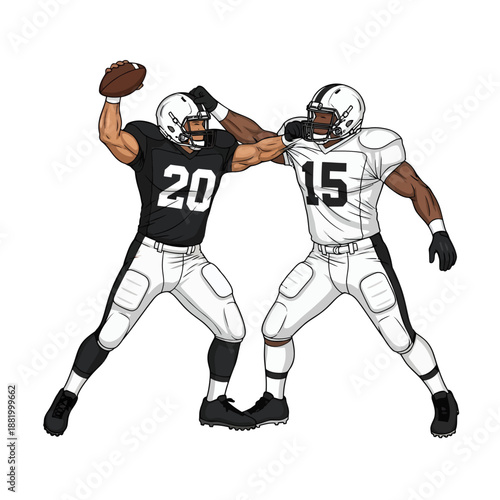 American football players in action on the field with intense competition