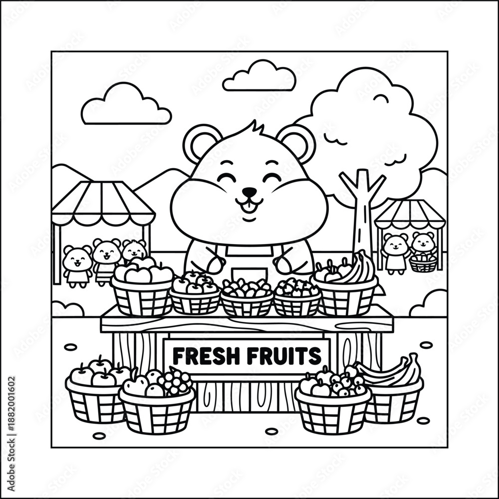 Naklejka premium Bold and Easy Hamster Coloring Page - Cozy Moment Pet Vector