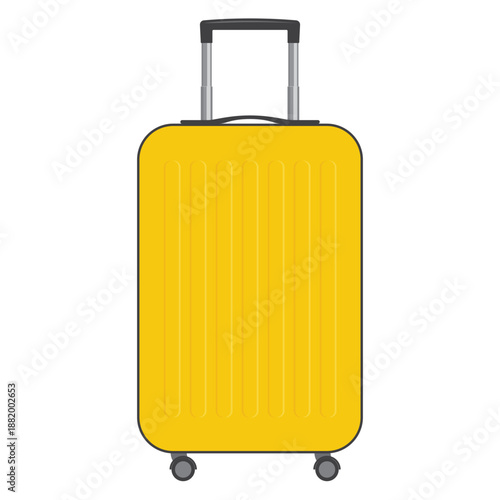 Yellow modern suitcase on wheels with retractable handle for travel. Flat vector illustration isolated on a white background