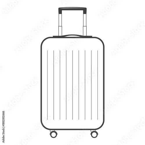 Modern suitcase on wheels with retractable handle for travel. Outline vector illustration isolated on a white background