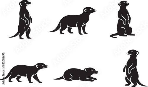 Meerkat Upright Posture Silhouette Set Black and White