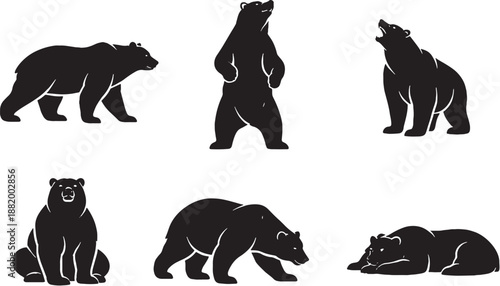 Giant panda silhouette pose set black and white line art
