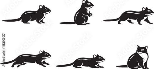 Chipmunk Small Body Straight Tail Silhouette Set Black and White