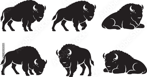Bison Heavy Front Mass Silhouette Set Black and White