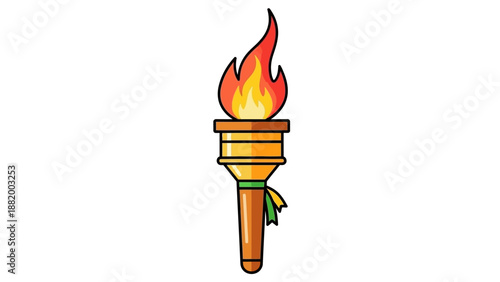 A cartoon-style illustration of a torch with a flame on top against a white background.