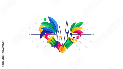 Vibrant abstract logo design with colorful feathers and lines on a white background with a creative and artistic mood.