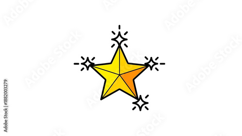 A simple yellow star with orange center and black starburst lines on a white background.