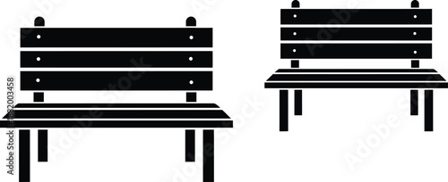 Two black wooden chairs with horizontal slats on a white background