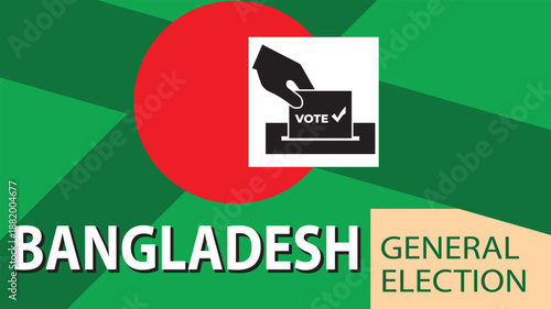 Bangladesh general election ballot box with voting hand on circular background Victor Illustration Art
