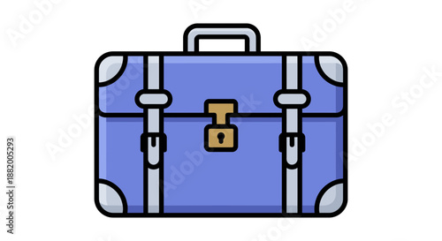 A blue briefcase with a gold lock and handle on a white background